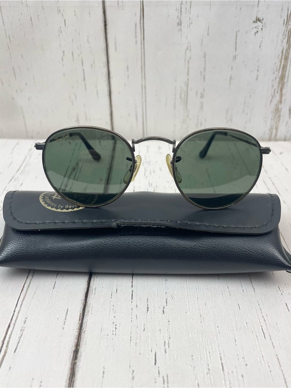 Vintage Ray-Ban W1576 Classic Metal Round Bausch & Lomb Glass G-15 Green Lenses